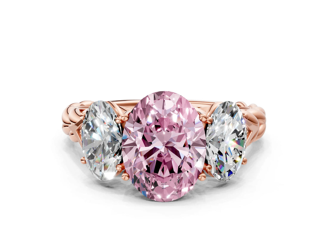 Rose gold Three-Stone Fancy Pink Oval Cut Diamond Braided Band Ring with Four-Prong Setting_40