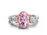 Rose gold Three-Stone Fancy Pink Oval Cut Diamond Channel Set Engagement Ring with Prong Setting