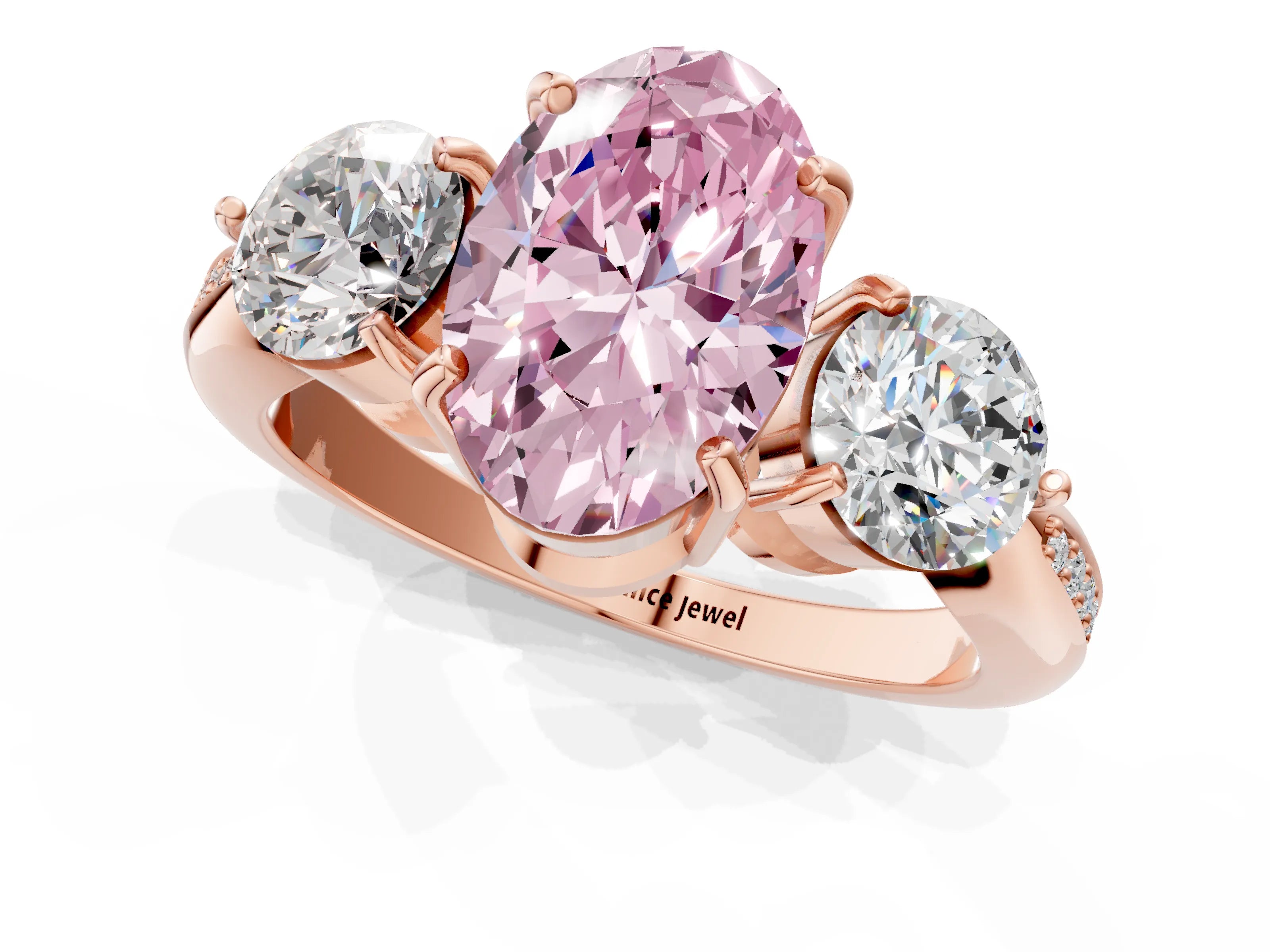 Rose gold Three-Stone Fancy Pink Oval Cut Diamond Channel Set Engagement Ring with Prong Setting_1