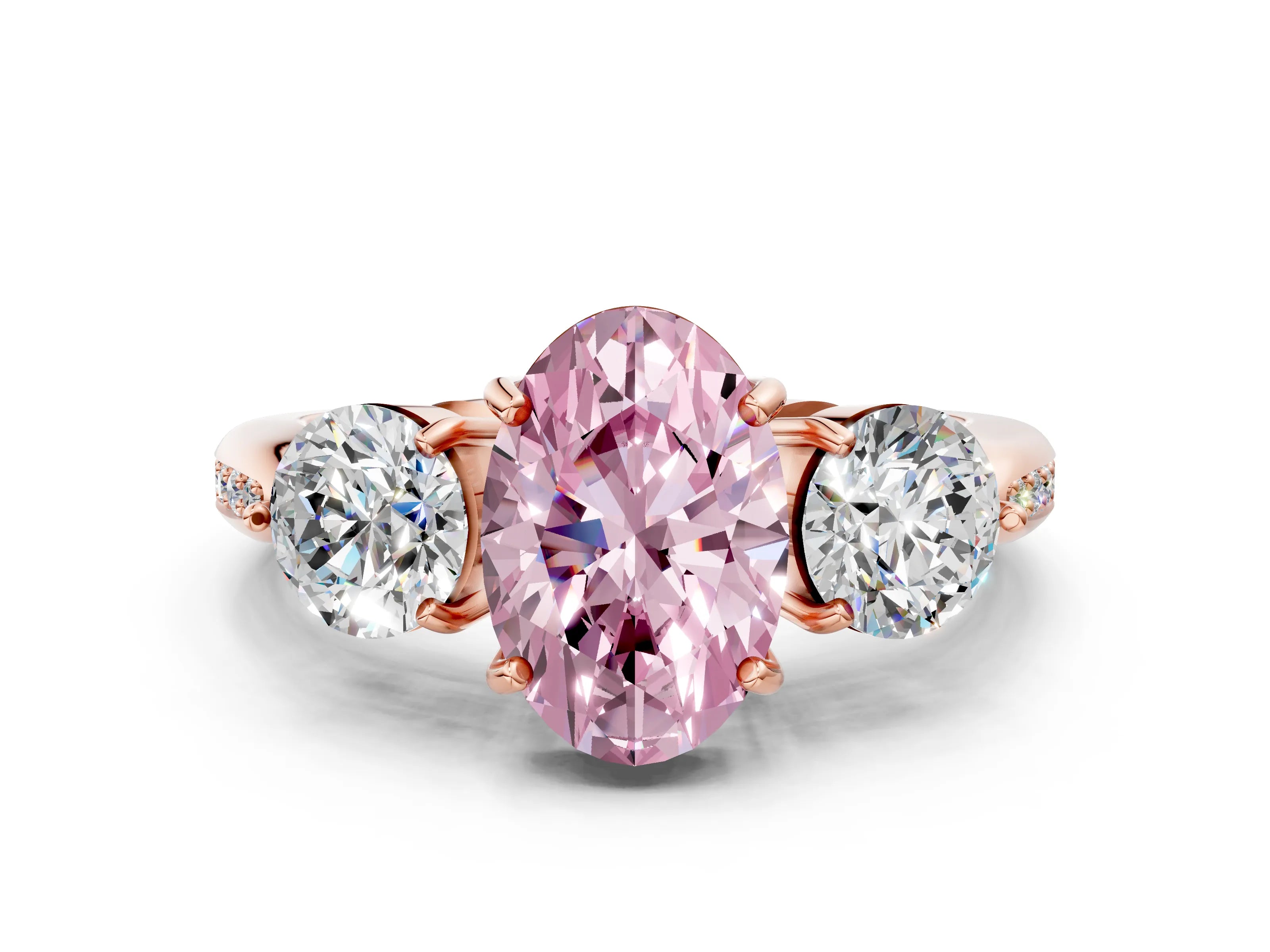 Rose gold Three-Stone Fancy Pink Oval Cut Diamond Channel Set Engagement Ring with Prong Setting_12