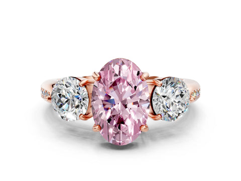 Rose gold Three-Stone Fancy Pink Oval Cut Diamond Channel Set Engagement Ring with Prong Setting_12