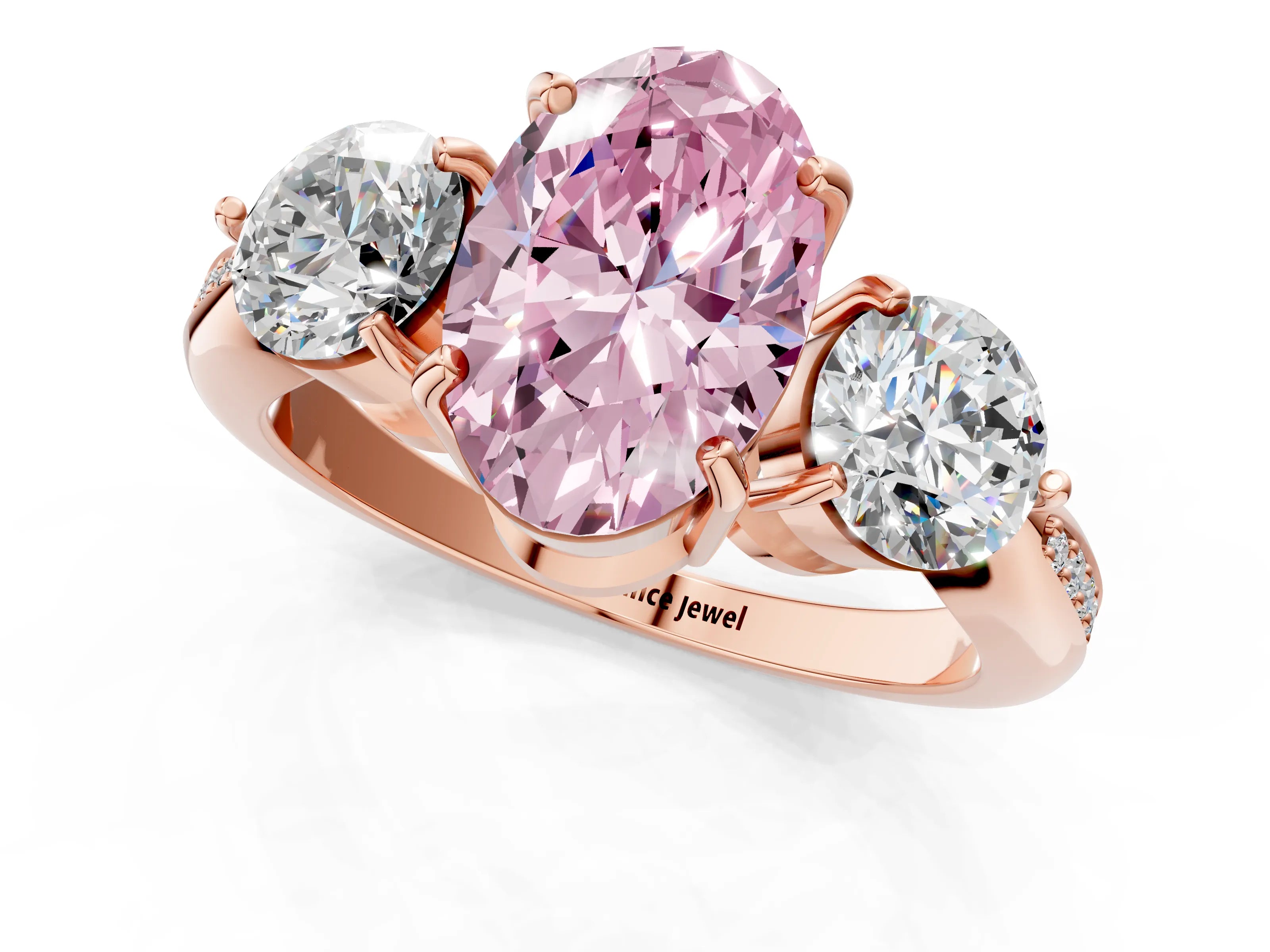 Rose gold Three-Stone Fancy Pink Oval Cut Diamond Channel Set Engagement Ring with Prong Setting_13