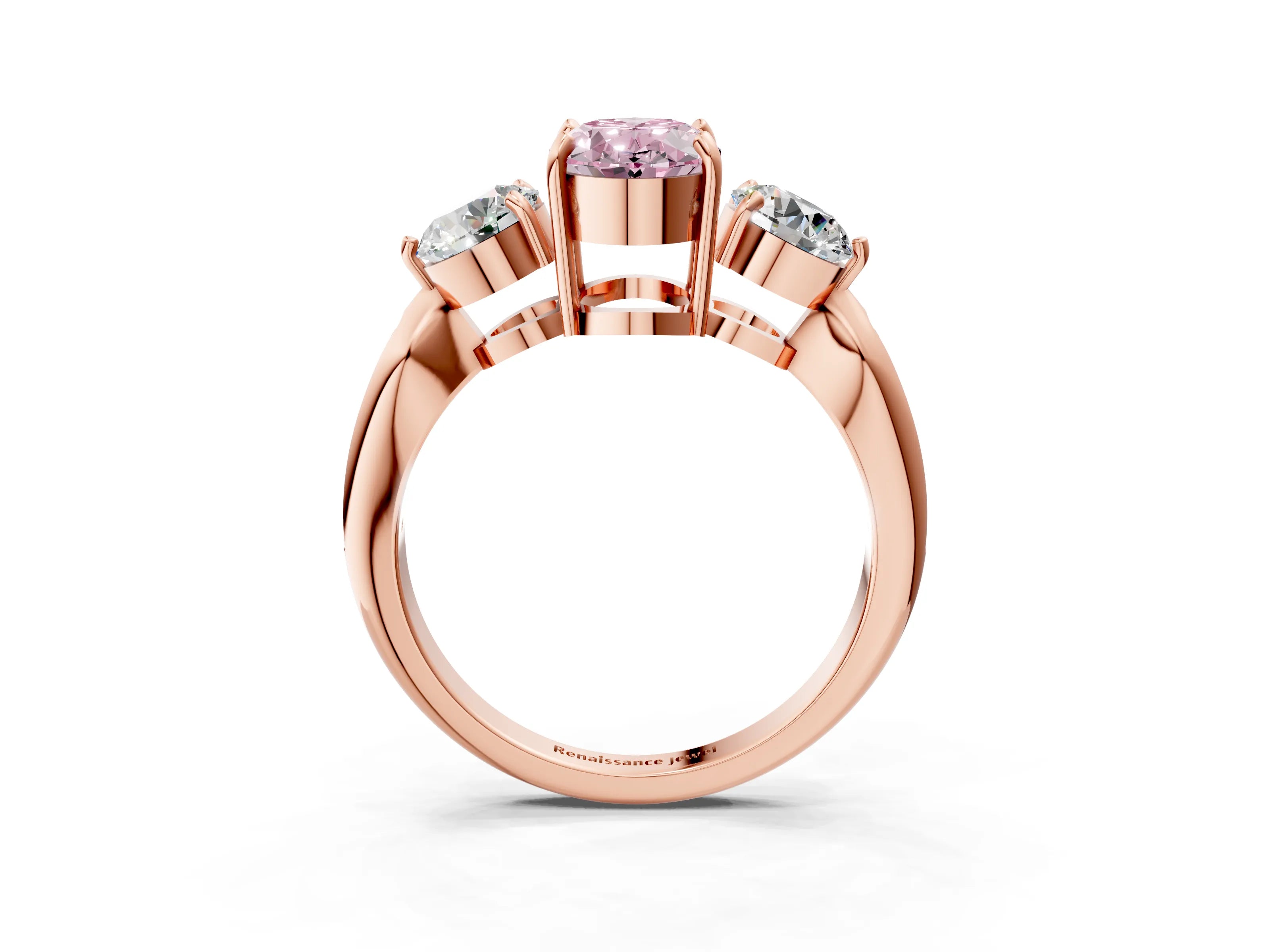 Rose gold Three-Stone Fancy Pink Oval Cut Diamond Channel Set Engagement Ring with Prong Setting_15