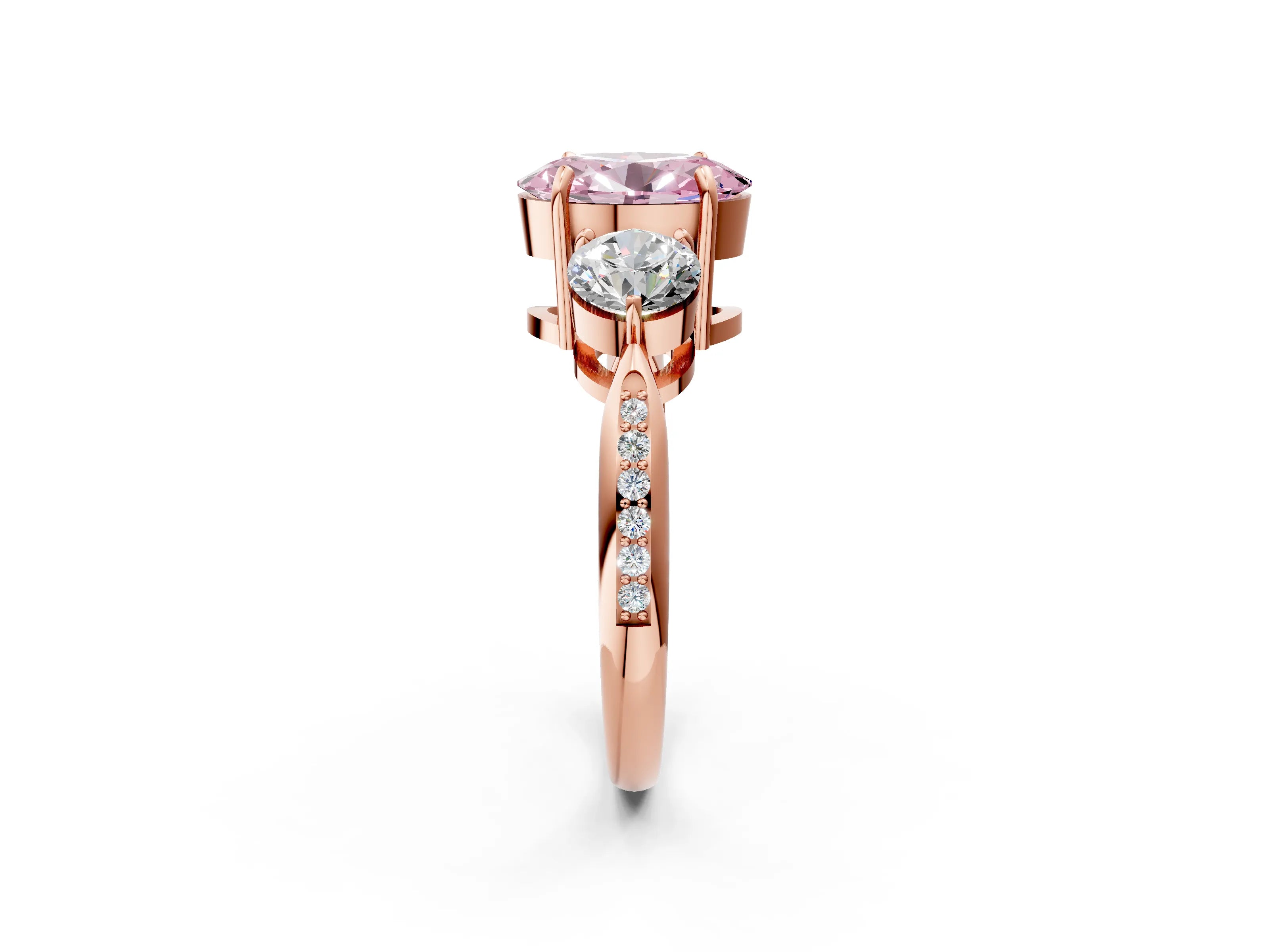 Rose gold Three-Stone Fancy Pink Oval Cut Diamond Channel Set Engagement Ring with Prong Setting_2