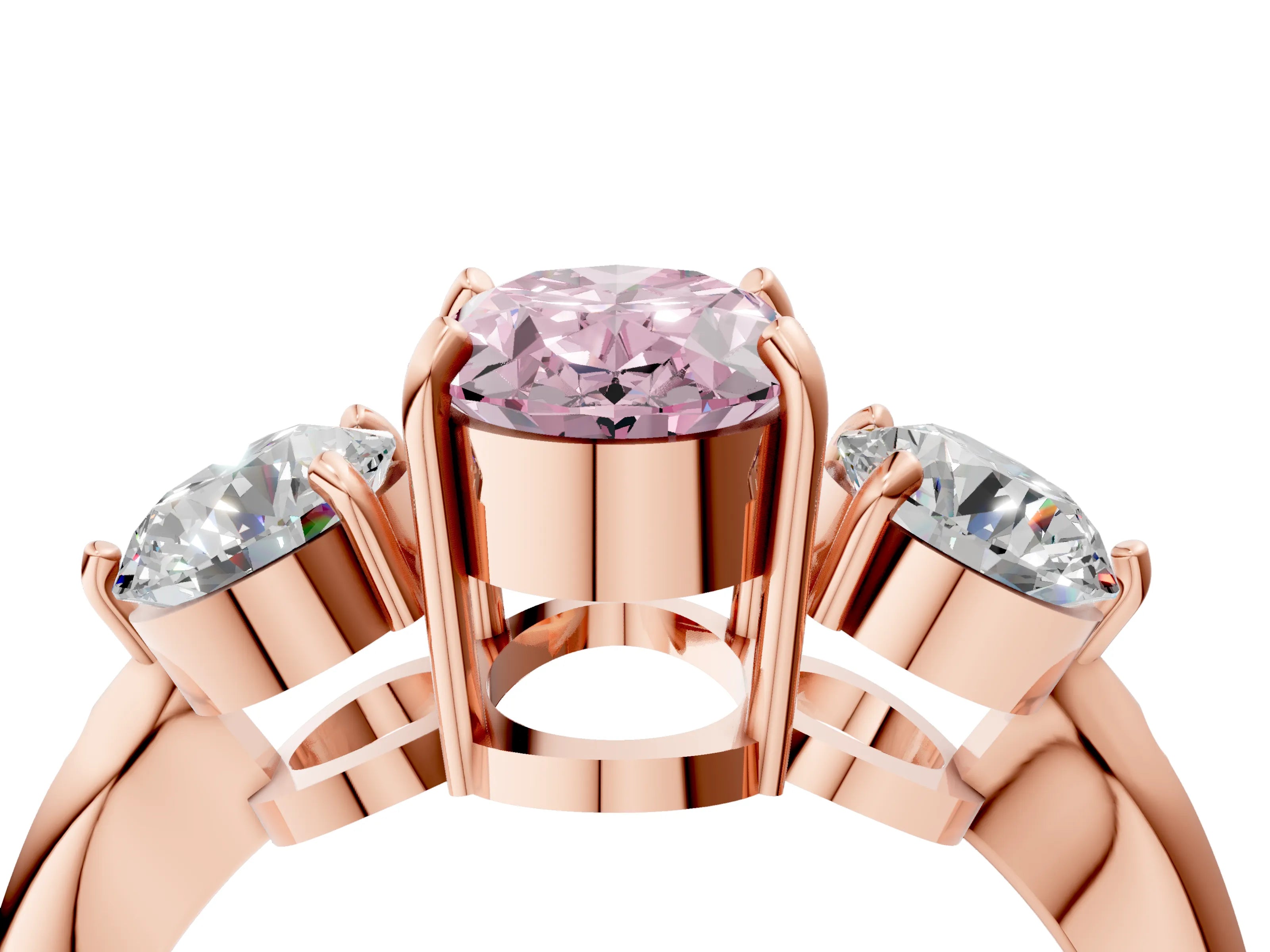 Rose gold Three-Stone Fancy Pink Oval Cut Diamond Channel Set Engagement Ring with Prong Setting_4