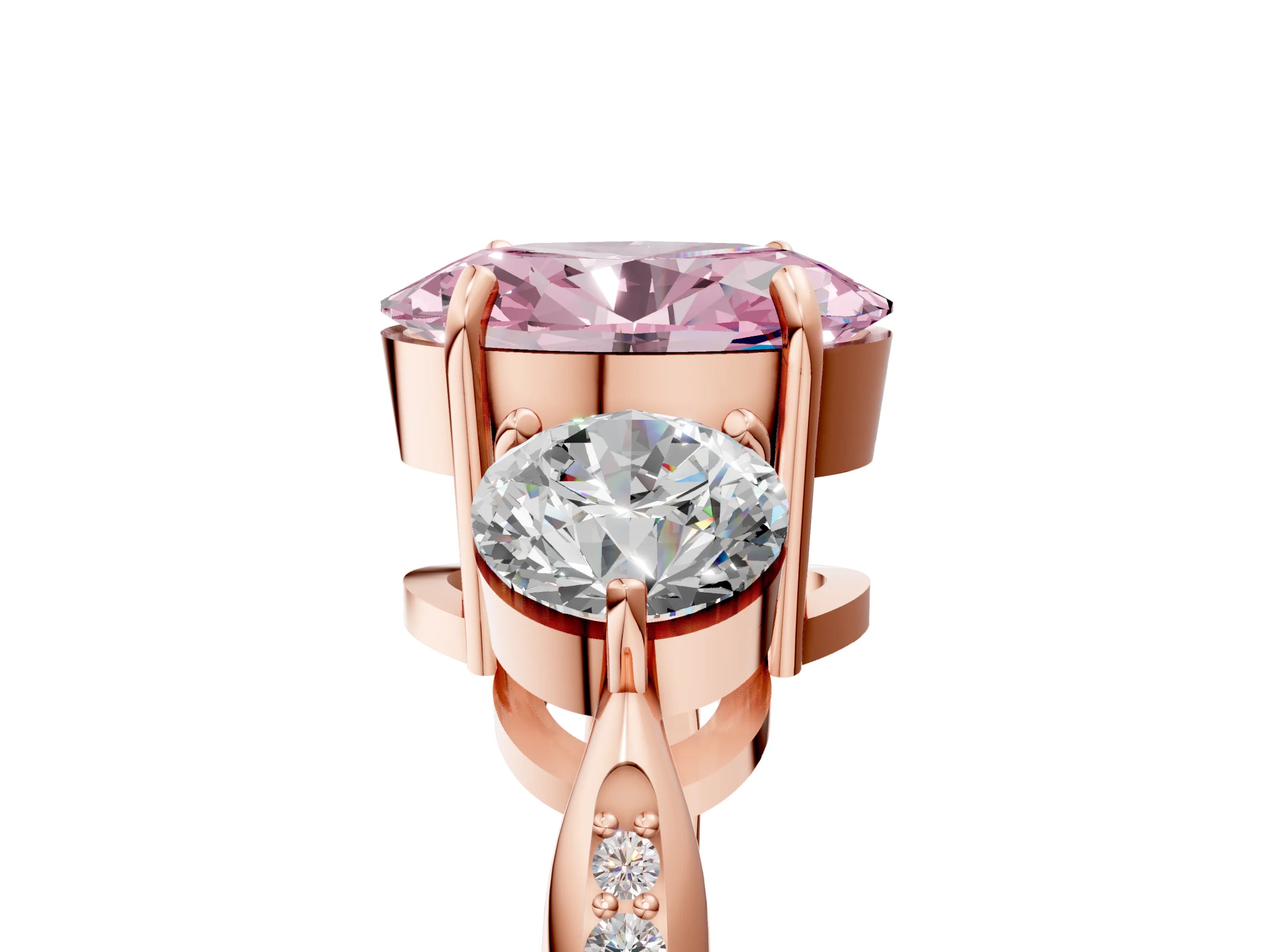 Rose gold Three-Stone Fancy Pink Oval Cut Diamond Channel Set Engagement Ring with Prong Setting_5