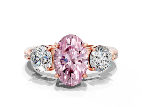 Rose gold Three-Stone Fancy Pink Oval Cut Diamond Channel Set Engagement Ring with Prong Setting