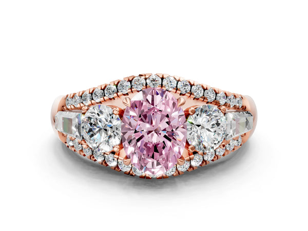 Rose Gold Oval Five Stone Baguette Engagement Ring Setting for Fancy Pink Center