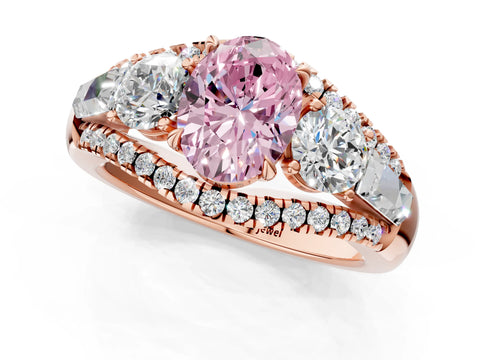 Rose gold Three-Stone Fancy Pink Oval Cut Diamond Engagement Ring with Pave Band and Prong Setting_1