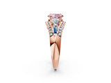 Rose gold Three-Stone Fancy Pink Oval Cut Diamond Engagement Ring with Pave Band and Prong Setting_2
