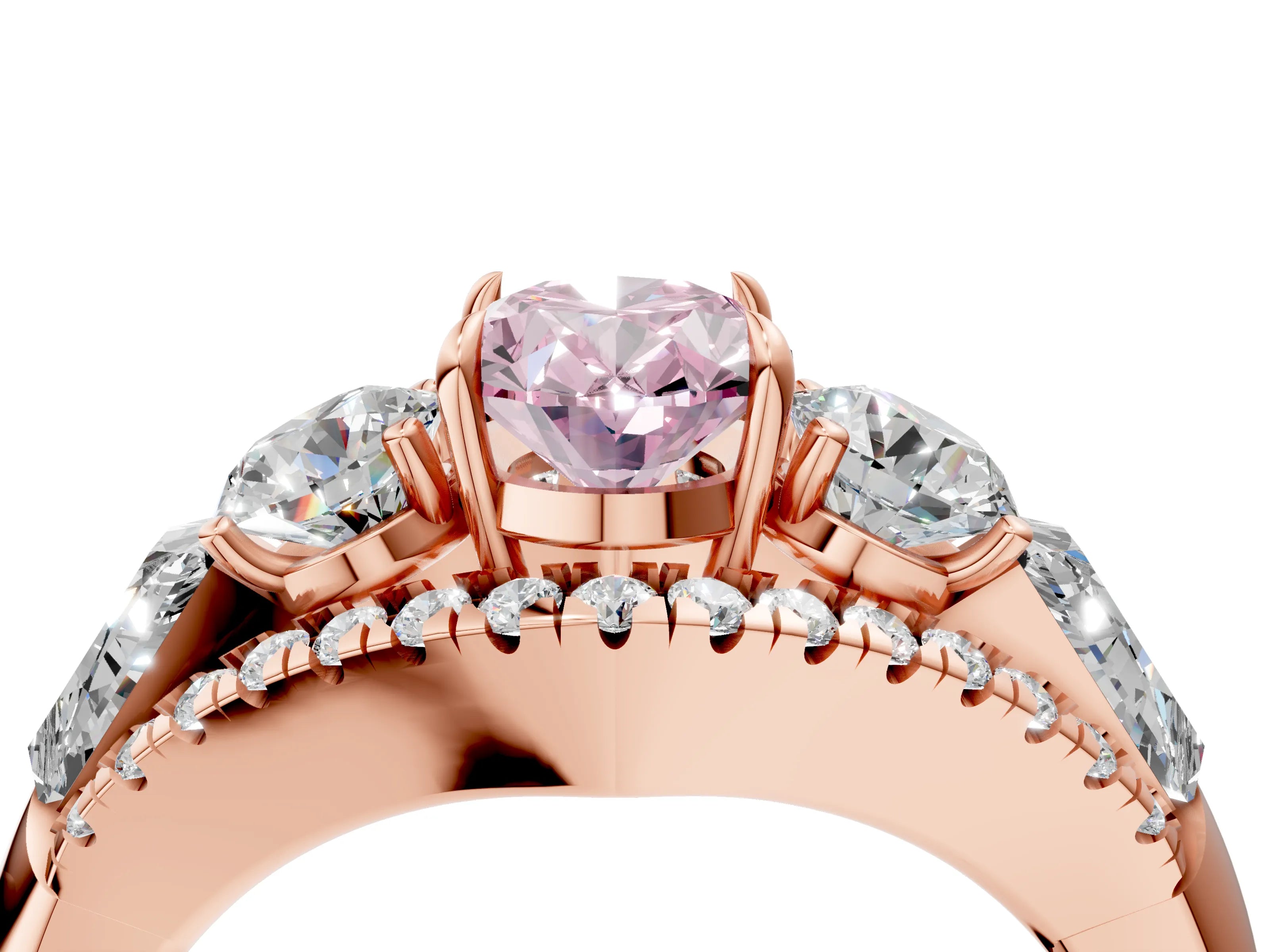 Rose gold Three-Stone Fancy Pink Oval Cut Diamond Engagement Ring with Pave Band and Prong Setting_4