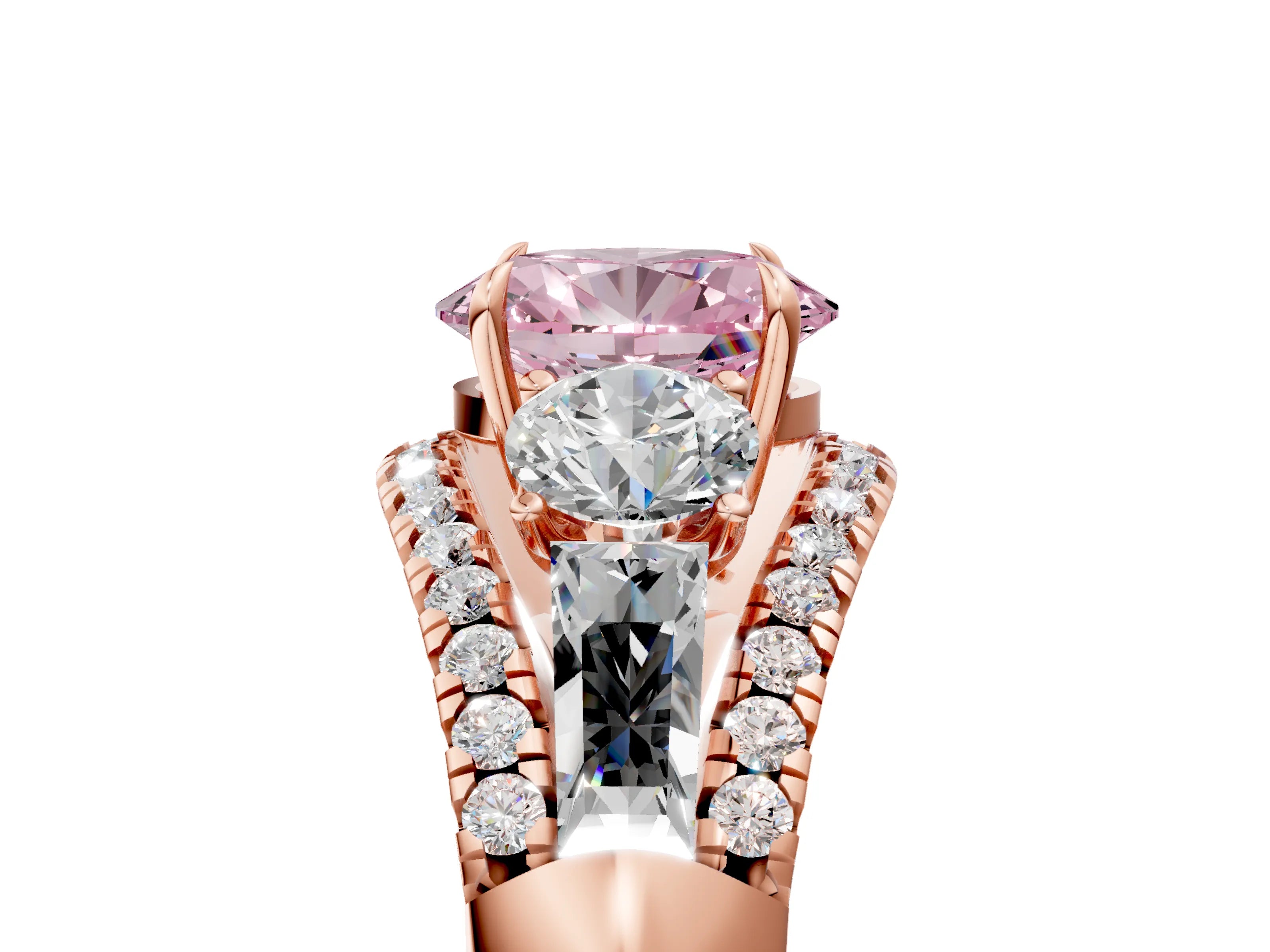 Rose gold Three-Stone Fancy Pink Oval Cut Diamond Engagement Ring with Pave Band and Prong Setting_5