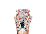 Rose gold Three-Stone Fancy Pink Oval Cut Diamond Engagement Ring with Pave Band and Prong Setting_5