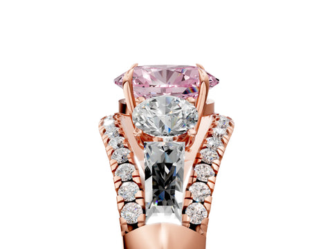 Rose gold Three-Stone Fancy Pink Oval Cut Diamond Engagement Ring with Pave Band and Prong Setting_5