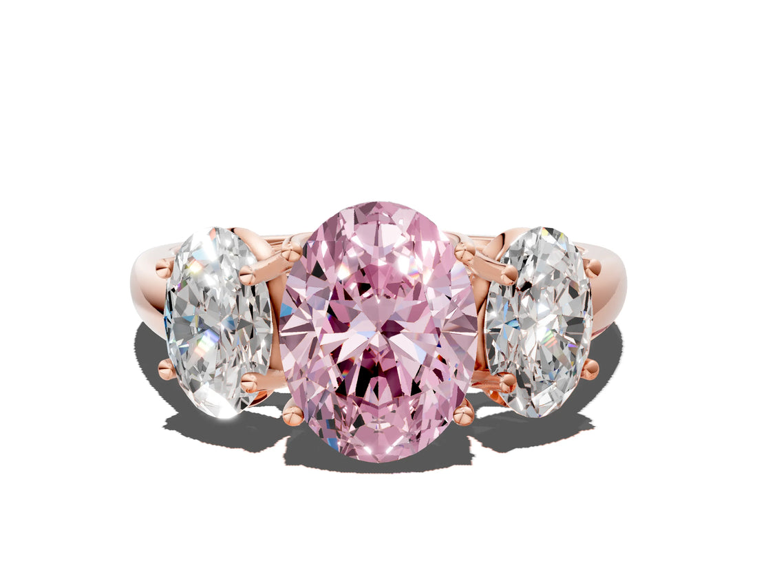 Rose gold Three-Stone Fancy Pink Oval Cut Diamond Engagement Ring with Prong Setting_3
