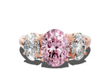 Rose gold Three-Stone Fancy Pink Oval Cut Diamond Engagement Ring with Prong Setting_3