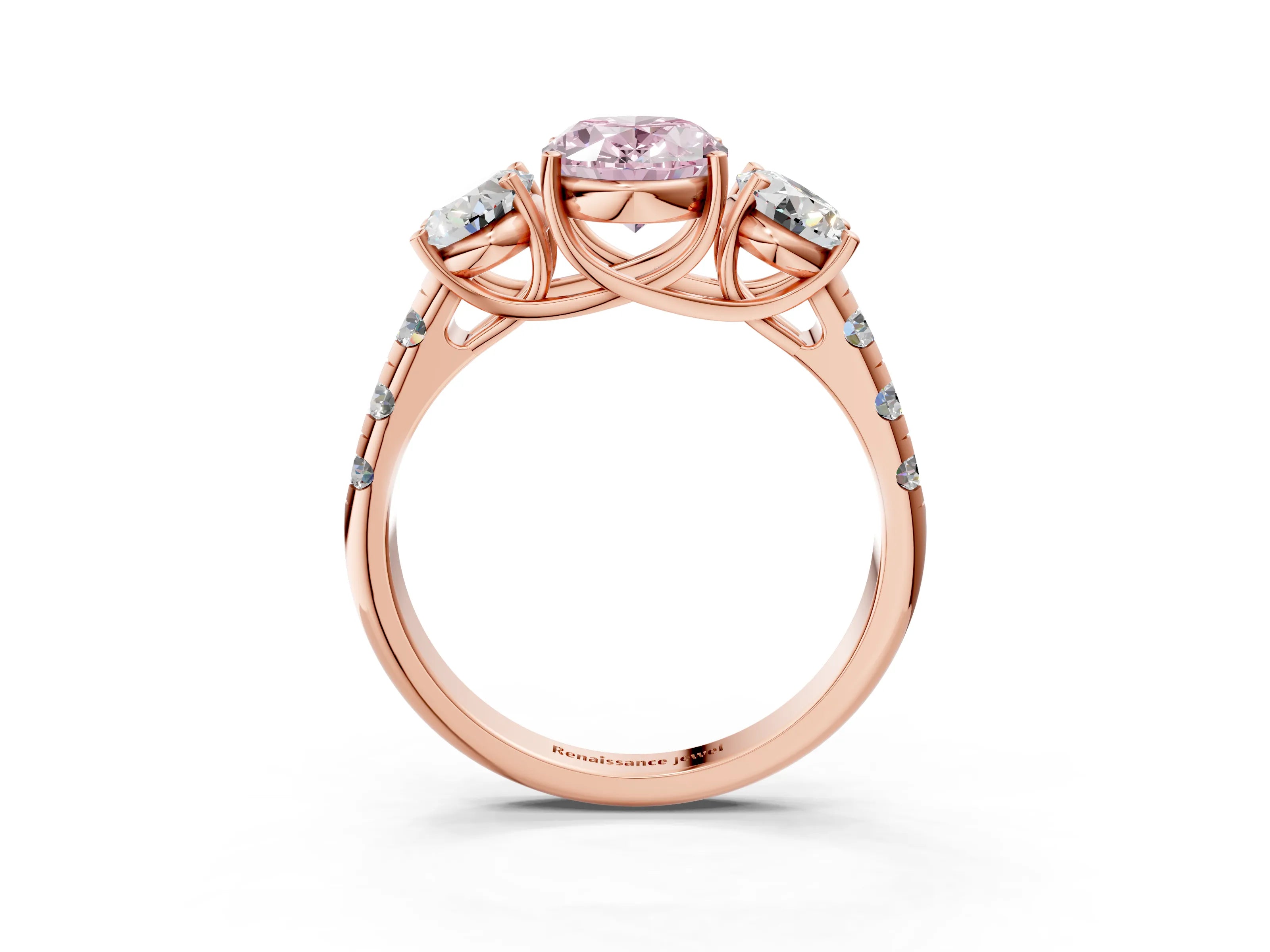 Rose gold Three-Stone Fancy Pink Oval Cut Diamond Pavé Band with Prong Setting_3