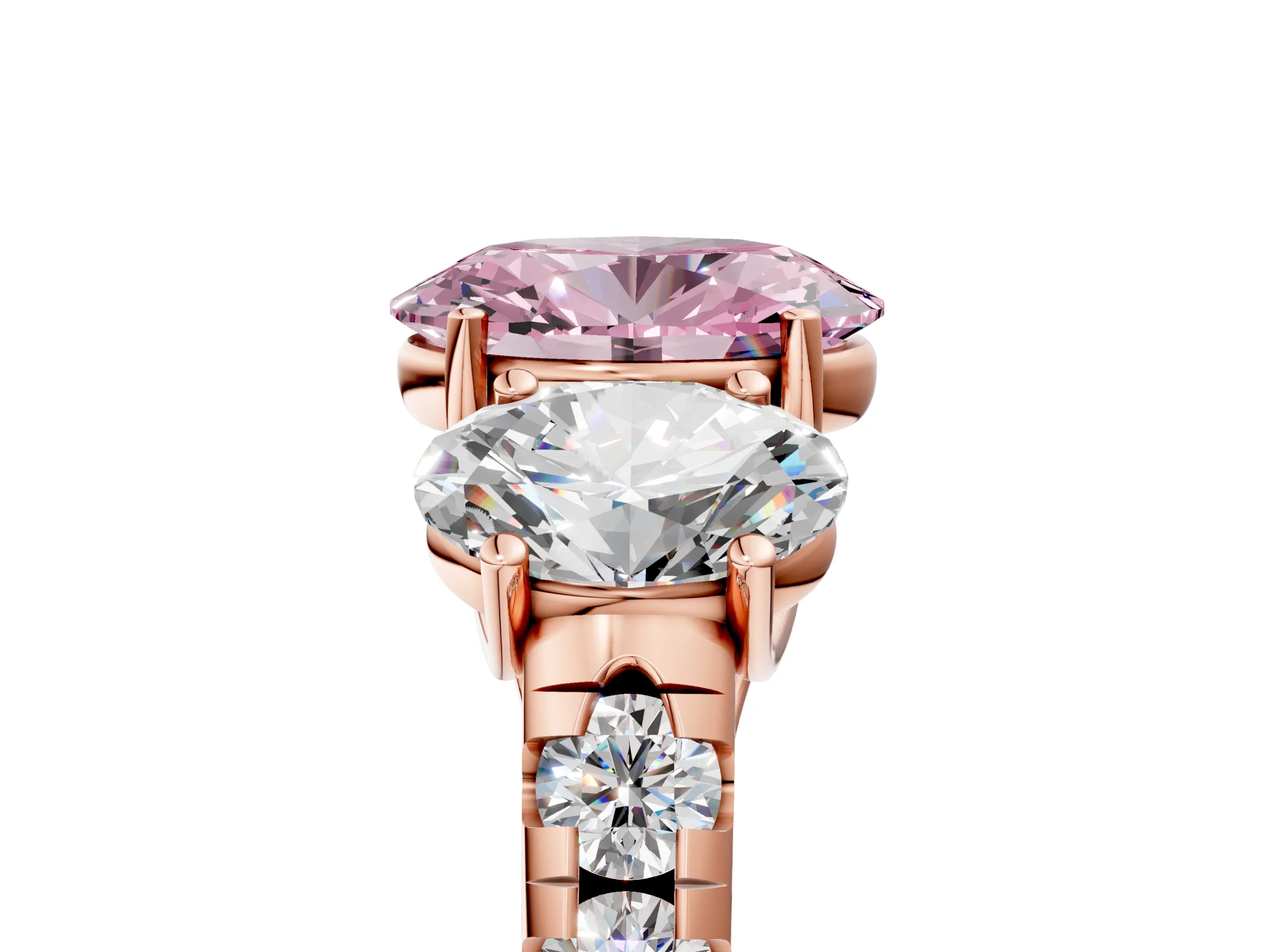 Rose gold Three-Stone Fancy Pink Oval Cut Diamond Pavé Band with Prong Setting_5