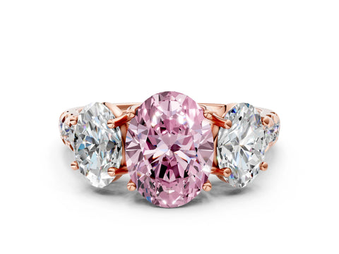 Rose gold Three-Stone Fancy Pink Oval Cut Diamond Pavé Band with Prong Setting