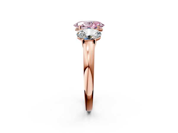 Rose gold Fancy Pink Oval Cut Diamond Three-Stone Ring with Four-Prong Setting and Classic Band