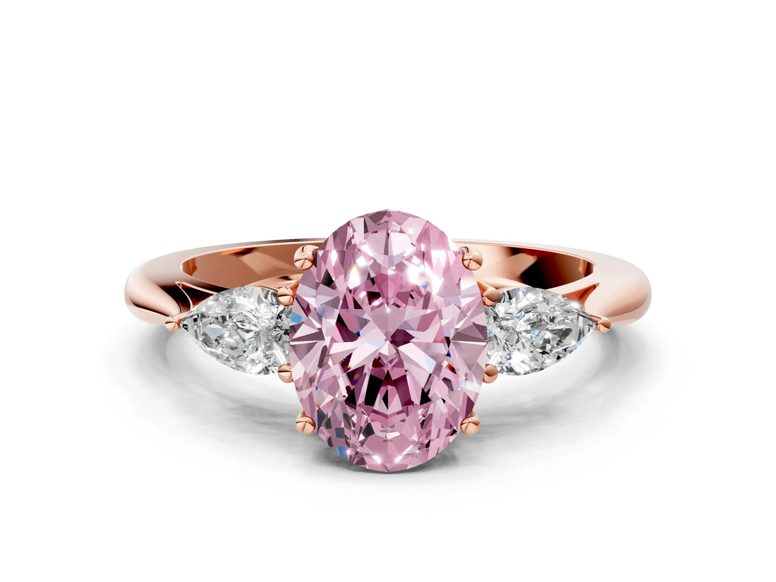 Rose gold Three-Stone Fancy Pink Oval Cut Diamond Ring with Pear  Side Stones in Four-Prong Setting_36