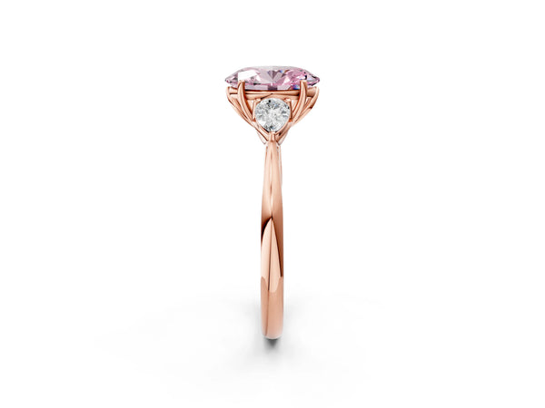 Rose Gold Oval Three Stone Engagement Ring Setting for Fancy Pink Center with Pear Side Stones