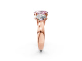 Rose gold Three-Stone Fancy Pink Oval Cut Diamond Ring with Round Side Stones, Classic Band, and Four-Prong Setting_2