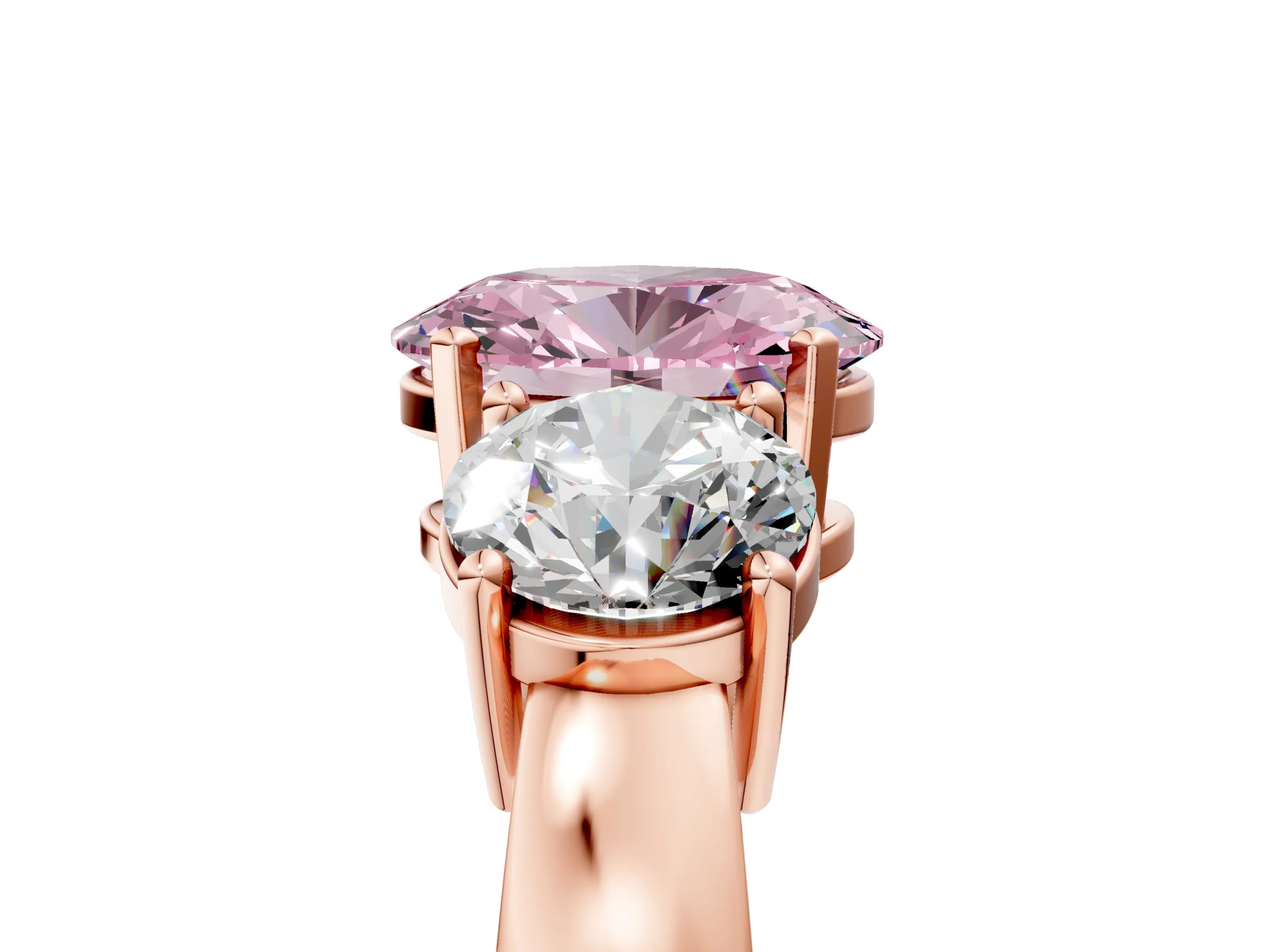 Rose gold Three-Stone Fancy Pink Oval Cut Diamond Ring with Round Side Stones, Classic Band, and Four-Prong Setting_5