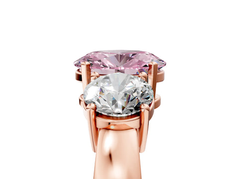 Rose gold Three-Stone Fancy Pink Oval Cut Diamond Ring with Round Side Stones, Classic Band, and Four-Prong Setting_5