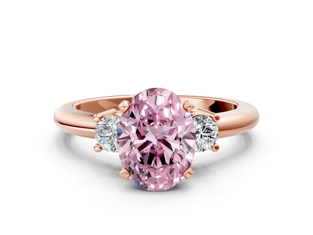 Rose gold Three-Stone Fancy Pink Oval  Cut Diamond Solitaire with Prong Setting and Classic Band_62