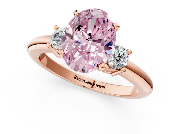 Rose gold Three-Stone Fancy Pink Oval  Cut Diamond Solitaire with Prong Setting and Classic Band