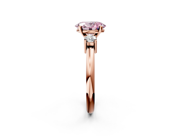 Rose gold Three-Stone Fancy Pink Oval  Cut Diamond Solitaire with Prong Setting and Classic Band