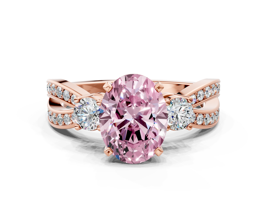 Rose gold Three-Stone Fancy Pink Oval  Cut Diamond Twist Band with Prong Setting_39