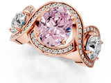 Rose gold Three-Stone Fancy Pink Oval Cut Diamond Wave Pave Band with Prong Setting_1