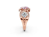 Rose gold Three-Stone Fancy Pink Oval Cut Diamond Wave Pave Band with Prong Setting_2