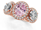 Rose gold Three-Stone Fancy Pink Oval Cut Halo Diamond Milgrain Band with Four-Prong Setting_1