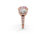 Rose gold Three-Stone Fancy Pink Oval Cut Halo Diamond Milgrain Band with Four-Prong Setting_2