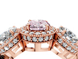 Rose gold Three-Stone Fancy Pink Oval Cut Halo Diamond Milgrain Band with Four-Prong Setting_4
