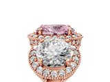 Rose gold Three-Stone Fancy Pink Oval Cut Halo Diamond Milgrain Band with Four-Prong Setting_5