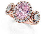 Rose gold Three-Stone Fancy Pink Oval Cut Halo Diamond Ring with Pave Band and Four-Prong Setting_1