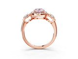 Rose gold Three-Stone Fancy Pink Oval Cut Halo Diamond Ring with Pave Band and Four-Prong Setting_3