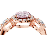 Rose gold Three-Stone Fancy Pink Oval Cut Halo Diamond Ring with Pave Band and Four-Prong Setting_4