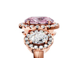 Rose gold Three-Stone Fancy Pink Oval Cut Halo Diamond Ring with Pave Band and Four-Prong Setting_5
