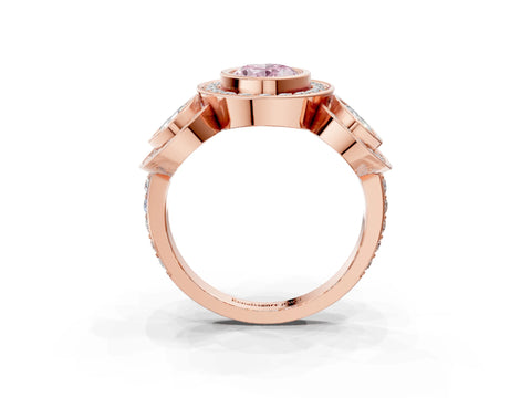 Rose gold Three-Stone Fancy Pink Oval Cut Halo Pavé Diamond Ring_3