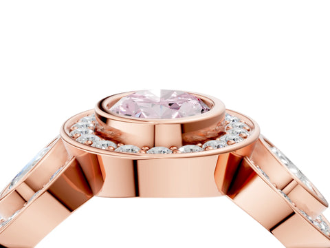 Rose gold Three-Stone Fancy Pink Oval Cut Halo Pavé Diamond Ring_4