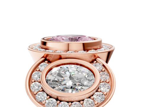 Rose gold Three-Stone Fancy Pink Oval Cut Halo Pavé Diamond Ring_5
