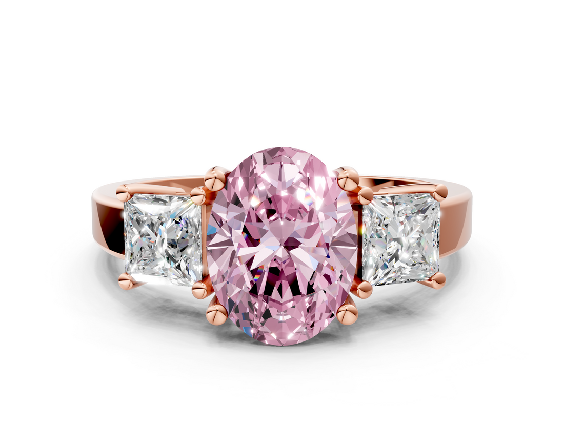 Rose gold Three-Stone Fancy Pink Oval  Cut Solitaire Ring with Prong Setting_3