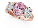 Rose gold Three-Stone Fancy Pink Oval  Diamond Milgrain Pave Band with Prong Setting 1