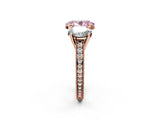 Rose gold Three-Stone Fancy Pink Oval  Diamond Milgrain Pave Band with Prong Setting 2