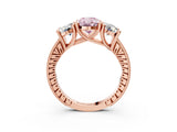 Rose gold Three-Stone Fancy Pink Oval  Diamond Milgrain Pave Band with Prong Setting 3